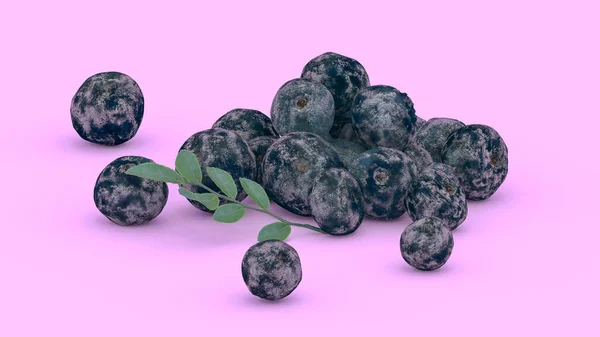 紫色背景的蓝莓 3D插图 — 图库照片