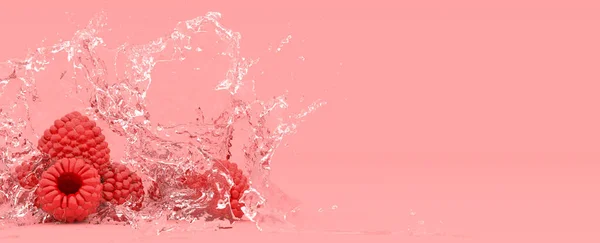 Frambuesas Sobre Fondo Rojo Salpicaduras Agua Ilustración —  Fotos de Stock