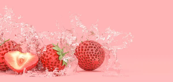 Φράουλες Κόκκινο Φόντο Πιτσιλιές Νερού Εικονογράφηση Εικόνα Αρχείου