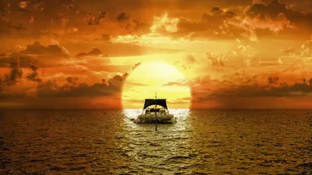 Sailing Ship Emerges Water Background Sunset Animation — Stock Video