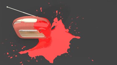 Eski radyo kırmızı boya ile kaplı bir leke, üç boyutlu illüstrasyon