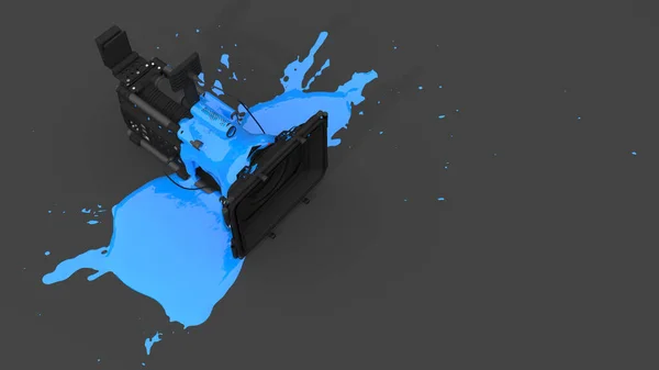 Kamera Wideo Pokryta Niebieską Farbą Postaci Plamy Ilustracja — Zdjęcie stockowe