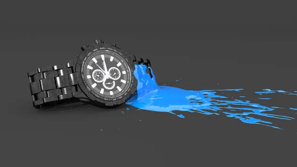 Zegarek Rękę Pokryty Niebieską Farbą Postaci Plamy Ilustracja — Zdjęcie stockowe