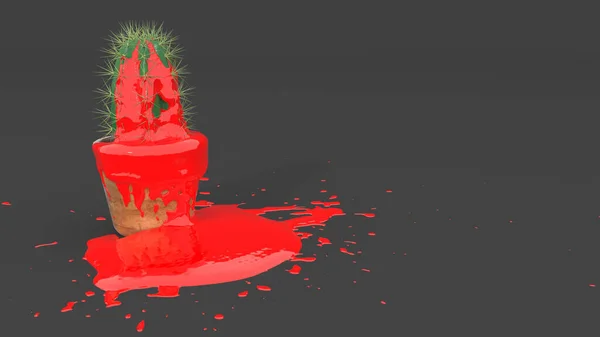 Kaktus Gefüllt Mit Roter Farbe Form Eines Schandflecks Illustration — Stockfoto