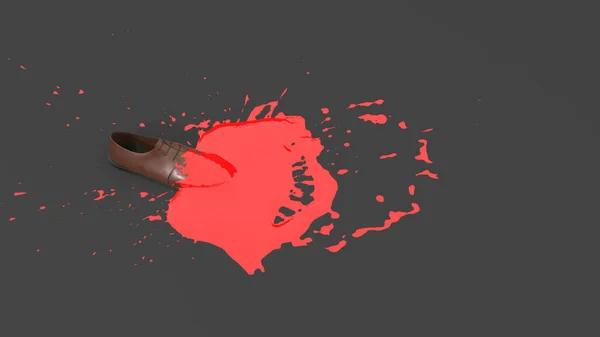 Zapato Cubierto Con Pintura Roja Forma Una Mancha Ilustración — Foto de Stock