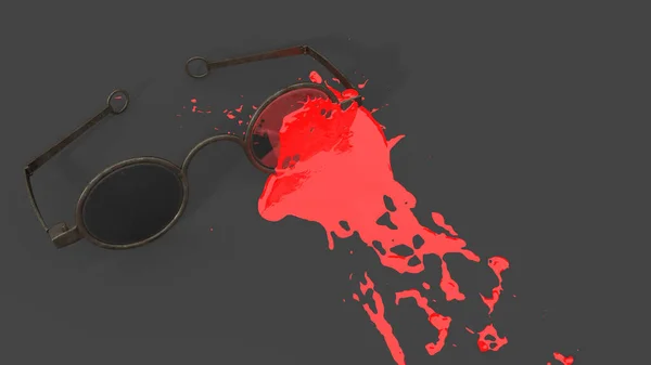 赤絵で覆われた古いメガネは ブロット 3Dイラストの形で — ストック写真