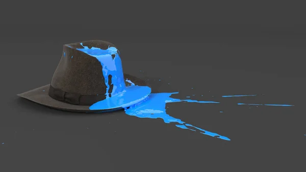 涂满蓝色颜料的帽子 3D插图 — 图库照片