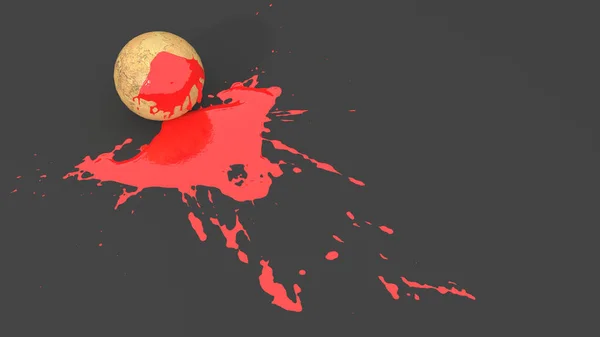 Retro Globe Gekleurd Met Rode Verf Vorm Van Een Vlek — Stockfoto
