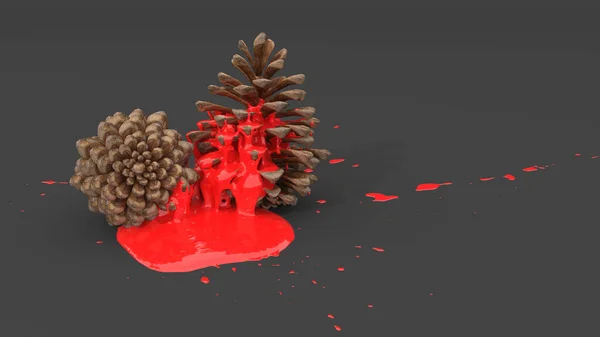 Cones Manchados Com Tinta Vermelha Forma Uma Mancha Ilustração — Fotografia de Stock
