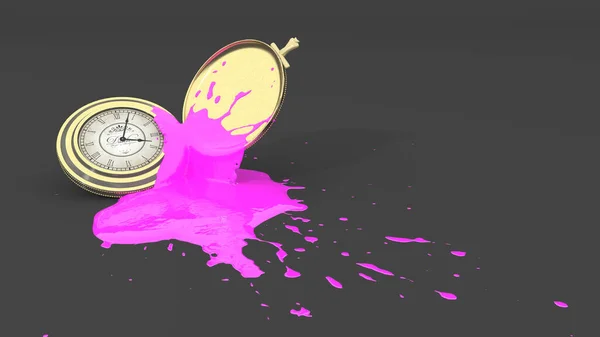 Relógio Bolso Manchado Com Tinta Rosa Forma Uma Mancha Ilustração — Fotografia de Stock