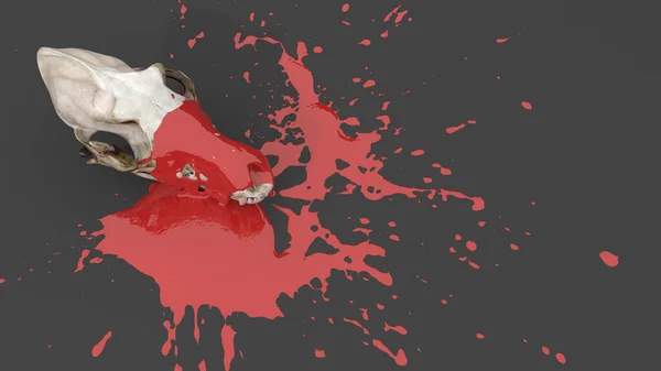 Animal Skull Stained Red Paint Form Blot Illustration — Stock Photo, Image