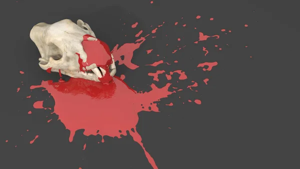 Κρανίο Ζώου Χρωματισμένο Κόκκινο Χρώμα Μορφή Κηλίδας Τρισδιάστατη Απεικόνιση — Φωτογραφία Αρχείου