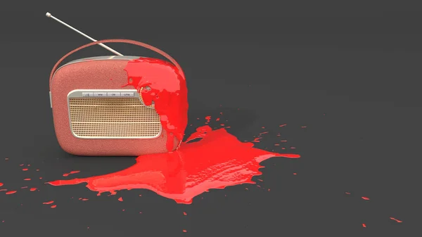 古いラジオは赤絵で覆われていました — ストック写真