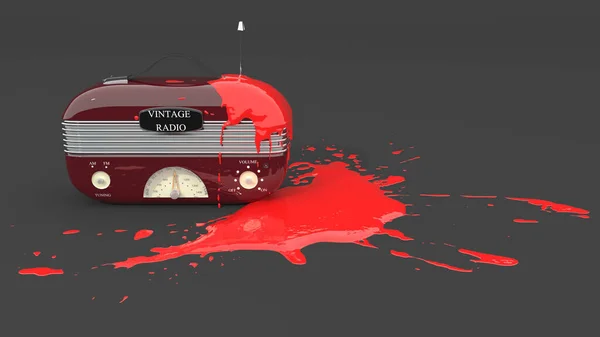 Rádio Velho Coberto Com Tinta Vermelha Forma Uma Mancha Ilustração — Fotografia de Stock