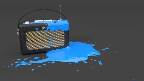 Rádio Velho Coberto Com Tinta Azul Forma Uma Mancha Ilustração — Fotografia de Stock