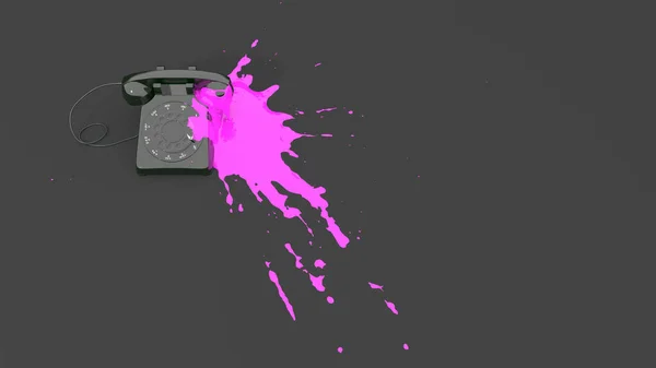 Ретро Телефон Заполнен Розовой Краской Виде Пятна Иллюстрация — стоковое фото
