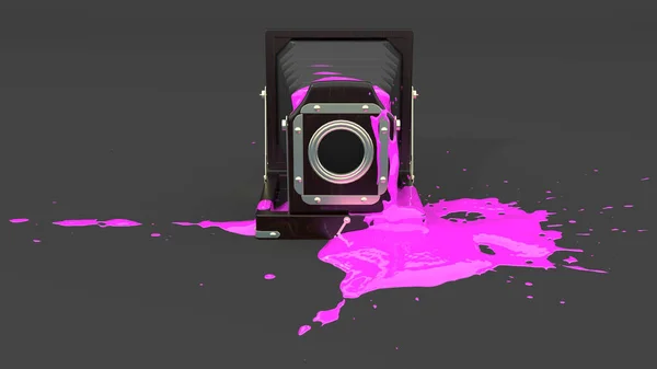 Kamera Retro Poplamiona Różową Farbą Postaci Plamek Ilustracja — Zdjęcie stockowe