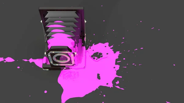 Retro Kamera Potřísněná Růžovou Barvou Formě Skvrn Ilustrace — Stock fotografie