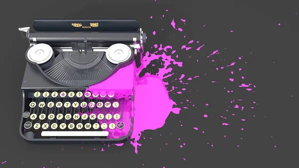 Máquina Escrever Manchado Com Tinta Rosa Forma Uma Mancha Ilustração — Fotografia de Stock