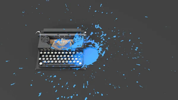 Máquina Escribir Manchada Con Tinta Azul Forma Manchas Ilustración — Foto de Stock