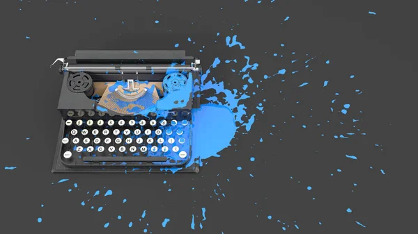 Schrijfmachine Gekleurd Met Blauwe Inkt Vorm Van Vlekken Illustratie — Stockfoto