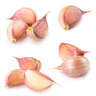 Sarımsak karanfili beyaza izole edilmiş. Koleksiyon