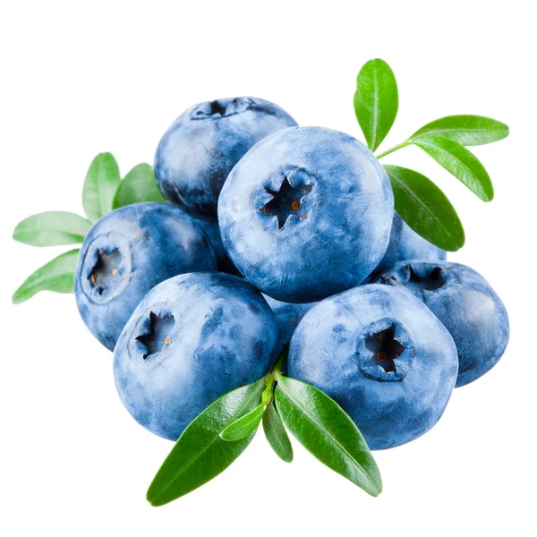 Blaubeeren mit Blättern auf weißem Hintergrund — Stockfoto