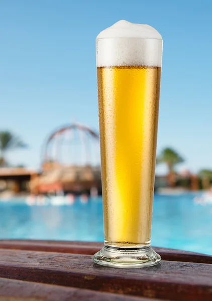 Egy korsó világos sör a tengerparti kocsmában. — Stock Fotó