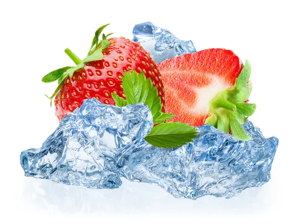 Strawberry with ice isolated on white background — Stock Photo, Image
