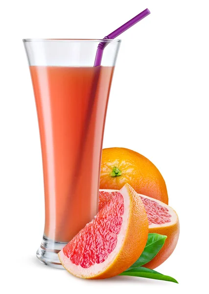 Szklanka soku grejpfrutowego z owoców na białym tle. — Zdjęcie stockowe