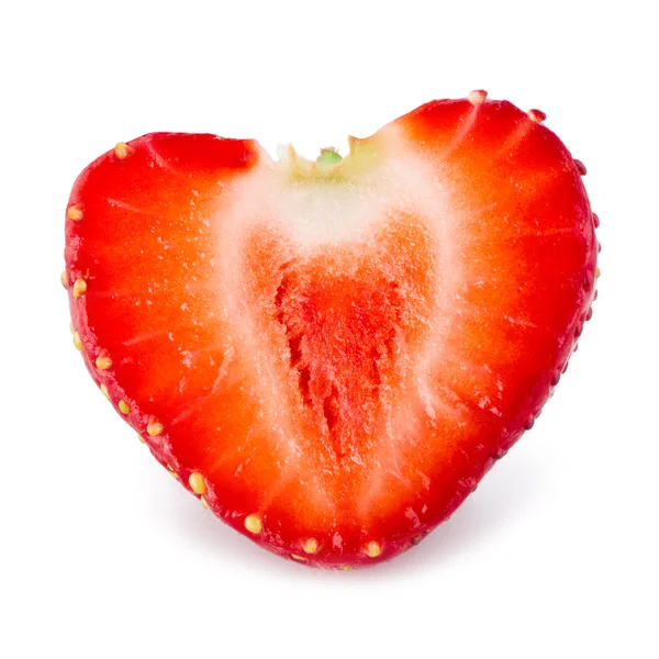 Strawberry. Half of berry like a heart isolated on white — Stock Photo, Image