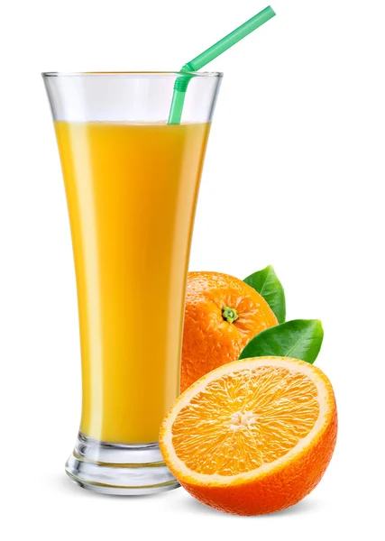 Copo de suco de laranja com frutas isoladas em branco . — Fotografia de Stock
