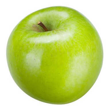 Yeşil elma göl kenarında beyaz bir arka plan üzerinde. Kırpma yolu ile