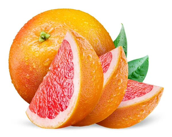 柚子，叶和片，白色背景 — 图库照片