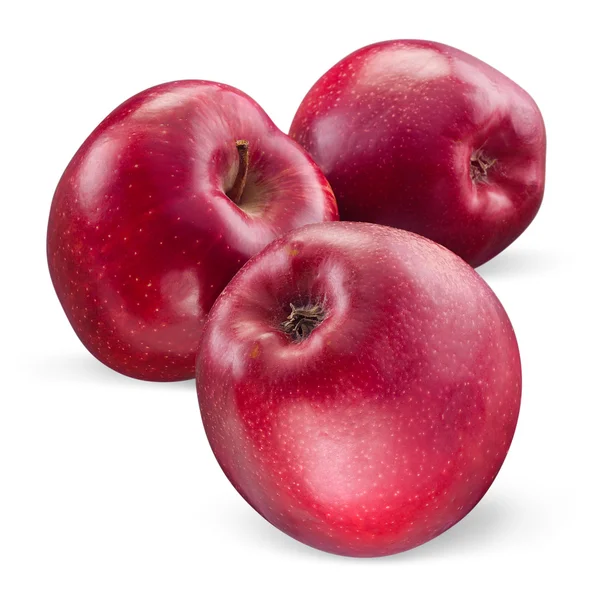 Tiga apel merah terisolasi pada latar belakang putih. Dengan tapak kliping — Stok Foto