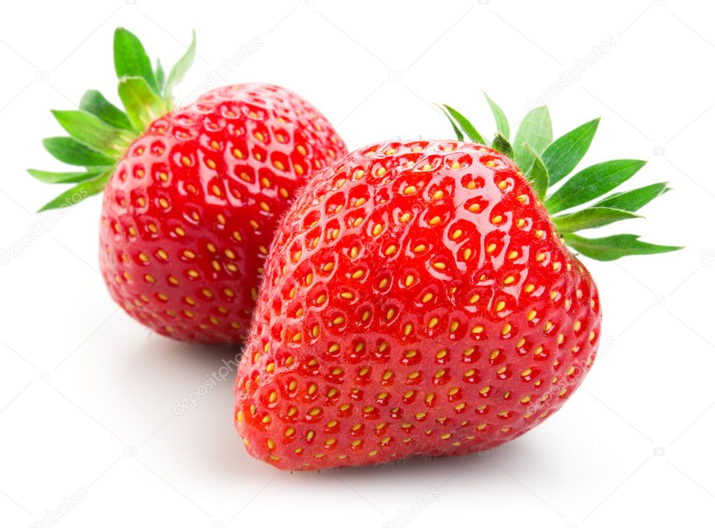 Two strawberries isolated on white background