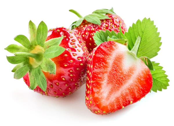 Fresh strawberry with a half isolated on white — Stock Photo, Image