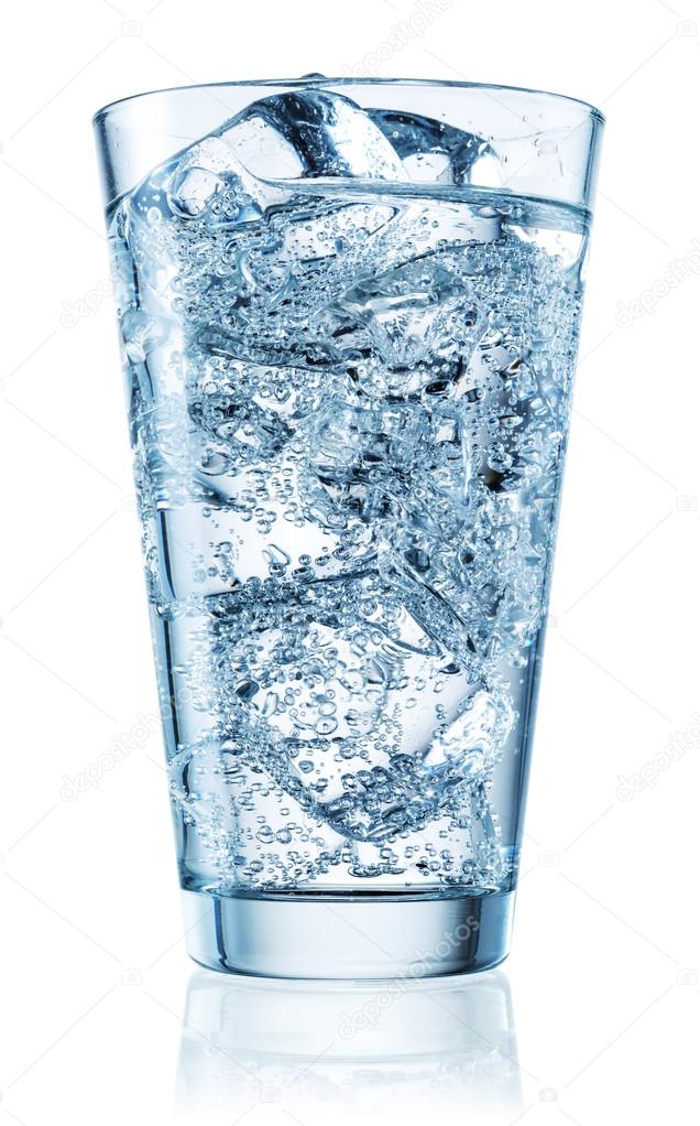 Glass of mineral water with ice. With clipping path