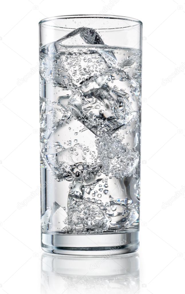 Glass of mineral water with ice. With clipping path