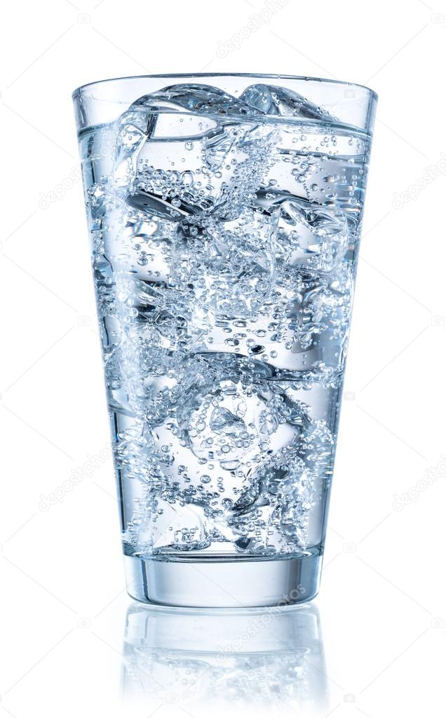 Glass of mineral water with ice. With clipping path