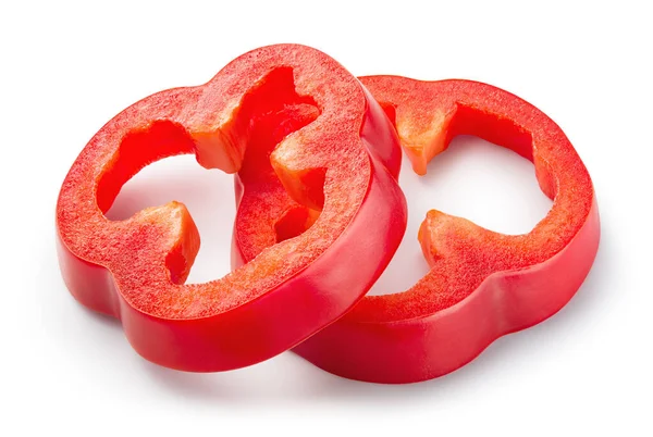 Red Pepper Slices Isolated Paprika Pepper Cut Peppers Clipping Path — Stock Photo, Image
