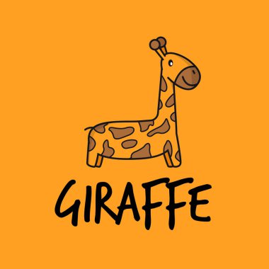 Hayvan zürafası ve yazıtlı vektör illüstrasyon logosu. Bir zürafa ve yazıt zürafasıyla amblem.