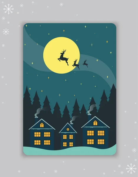 Tarjeta Felicitación Año Nuevo Navidad Postal Con Las Casas Sobre — Vector de stock