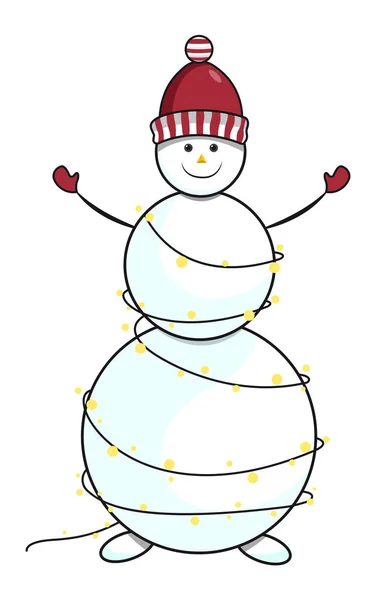 Muñeco Nieve Con Sombrero Manoplas Con Guirnalda Personaje Año Nuevo — Vector de stock