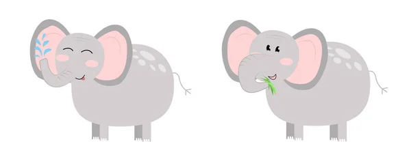 Deux Éléphants Sur Fond Blanc Éléphant Éclabousse Eau Éléphant Mange — Image vectorielle