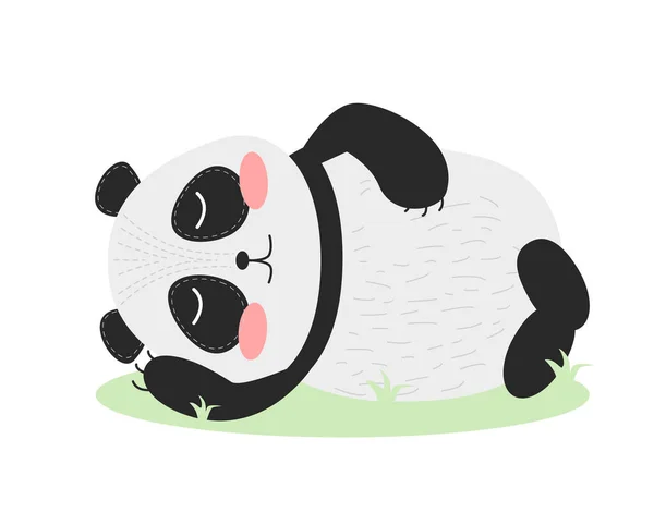 Panda Aux Joues Rousses Panda Dort Sur Herbe Illustration Vectorielle — Image vectorielle