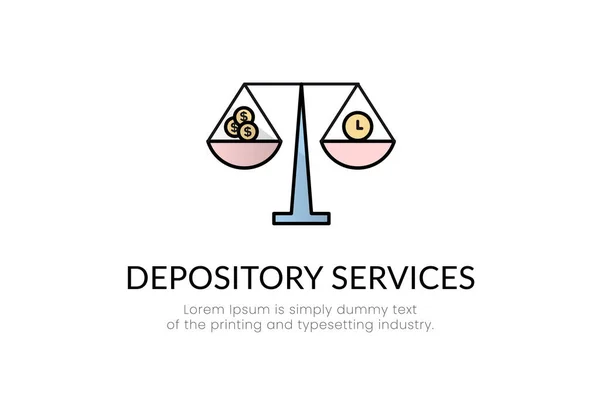 Logo. Servicios de depósito. Logo con imagen de equilibrio. Ilustración vectorial — Vector de stock