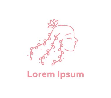 Güzel bir kızın yüzü. Kuaför logosu, güzellik salonu. Vektör