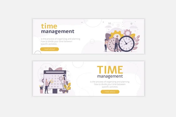 Zeitmanagement für Webbanner. Menschen mit Uhr und Kalender. Vektor — Stockvektor