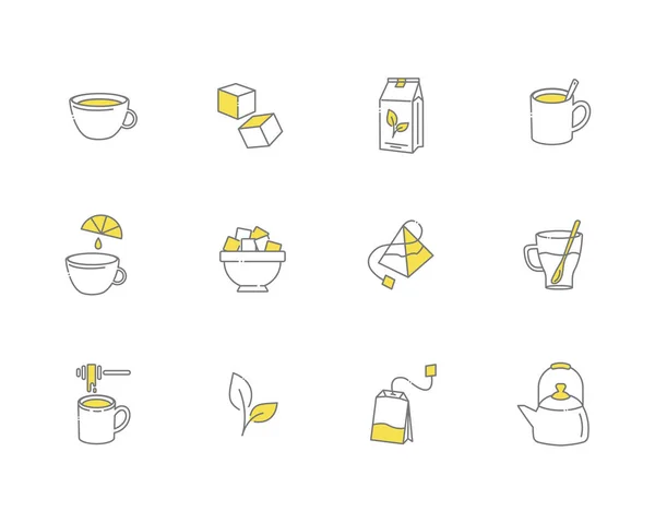 Iconos lineales de té. Todo para tomar té. Vector — Vector de stock